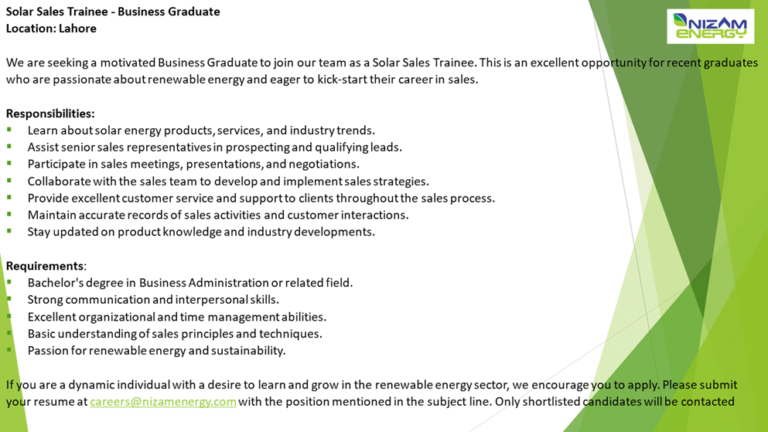 Vacant Position -Trainee- Solar Sales – Financial Aid and Career Services